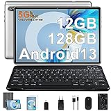 FACETEL Tablet 10 Zoll Android 13 Tablet PC mit 5G WLAN Octa-Core 2.0Ghz | 12GB RAM + 128GB ROM (TF 1TB) | FHD | Doppelkamera | 6000mAh | Bluetooth 5.0, Tablet mit Tastatur und Maus - Silber