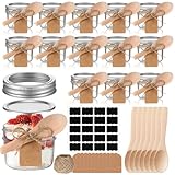 Baderke Mini-Marmeladengläser mit Holzlöffel, 118 ml, Mini-Marmeladengläser mit Deckel und Etiketten, kleine Einmachgläser für Gelee, Gewürze, Kräuter, Honig, Aufbewahrung, Brautparty, Hochzeit