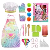 LEADSTAR Kinder Backset, Kochschürze Mädchen Kinderschürze Chef Set, Küchenspielzeug Kochen Geschirr Spielen Rollenspiele Küche Spielzeug Geschenk Mit Kochmütze, 38 Stück