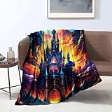 Flanelldecke, farbenfrohe Decke mit Psychedelia-Aufdruck „Dark Castle“, superweiche, warme, Flauschige Fleecedecke, Überwurf für Couch und Sofa, geeignet als Geburtstagsgeschenk. Größe: 80 x 120 cm.