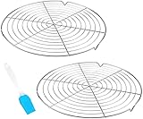 QIQN Abkühlgitter Kuchengitter Auskühlgitter Rund 2 Stück Verchromt Metall Gleichmäßiges und Schnelles Auskühlen Ø 30,5 cm mit Silikonbürste