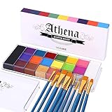 UCANBE Körperfarben Set 20 Farben mit 10 Pinseln, Athena Face Paint Hohe Farbwiedergabe, Halloween Gesichtsfarbe für Theaterschminke, Kinderschminken, Babybauch Bemalen, Schminke Karneval