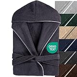 Strauss Home® Premium Bademantel Damen & Herren Frottee - Lang mit Kapuze 100% Baumwolle (400gr/m2) OEKO TEX Made in Green Größe L, XL, XXL, 3XL Anthrazit