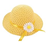 Strohhut für Kleinkinder, Mädchen, Sommer, Strand, breite Krempe mit Blumenband, niedlicher Hut, Baby, Mädchen, leicht, Sonnenblende, gelb, Einheitsgröße