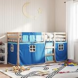 Bucmath Etagenbett 90x190 cm, Massivholz Kiefer, Blau mit Vorhängen, Stabil, Sicher, Kinderbett für Spielzimmer, Schlafzimmer Möbel