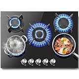 SNDOAS Gaskochfeld 5 Flammig, 70cm Glas Gasherd mit Automatischer Flammenschutz, Erdgas und Propangas, Einbau oder freistehend, 10400W, 220-240V