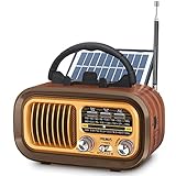 PRUNUS J-150 AM/FM/SW Retro Radio Klein, Vintage Radio Betrieben mit 1200mAh Akku oder D-Zellen Batterien, Mit Solarpanel, Kofferradio mit Bluetooth Unterstützt USB/TF-Karte Funktion (Gold)