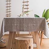 Plenmor Baumwoll-Leinen Tischdecke für rechteckige Tische solide Gitter-Stickerei Tischbedeckung für Küche Esstisch Dekoration (135x220 cm, Grau)