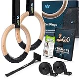 ZenOne Sports Premium Turnringe aus Holz, splitterfrei, Gymnastikringe mit Griffband, Türanker & extrabreiten Gurten, Turnringe für Fitness, Calisthenics & Crossfit, mit Workout-Guide & -Video