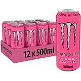 Monster Energy Ultra Rosa - koffeinhaltiger Energy Drink mit erfrischendem Grapefruit Geschmack - ohne Zucker und ohne Kalorien - in praktischen Einweg Dosen (12 x 500 ml)