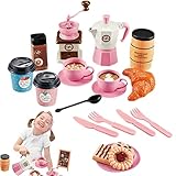 Anoddoyu 4 Pcs Teeparty-Set für kleine Mädchen,Teeparty-Spielset für Mädchen, Küchen-Rollenspielzeug, Spielzeug-Kaffeemaschine, Küchen-Rollenspiel-Spielzeug, umweltfreundliches Spiel-Tee-Party-Zubehör