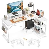 ODK L-förmiger Schreibtisch Weiß, Eckschreibtisch mit Regal Reversibel,120x80x75cm Computertisch L Form mit Monitorständer, Gaming Tisch L Form mit Bücherregal, PC Ecktisch Bürotisch für Heimbüro