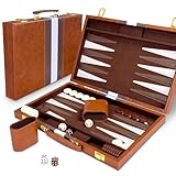 Lohofrnny Backgammon Set, 15' Klassisches Backgammon Koffer, 2 Spieler Brettspiel Tragbares Reise Strategie Spiel Set für Erwachsene Kinder (15 Zoll, Braun)