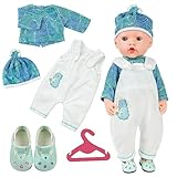 Aolso Kleidung Outfits für Baby Puppen, Puppenkleidung = Grün Langarm+Weiß Hose+ Hut+1 Paar Schuhe+Kleiderbügel, Puppe Zubehör für Baby Puppen 35-45 cm