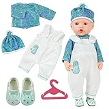 Aolso Kleidung Outfits für Baby Puppen, Puppenkleidung = Grün Langarm+Weiß Hose+ Hut+1 Paar Schuhe+Kleiderbügel, Puppe Zubehör für Baby Puppen 35-45 cm