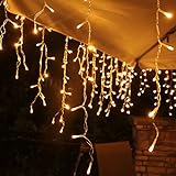 Lichterkette Eisregen Außen, 10m 400er LED Lichtervorhang LED mit Timer, IP44 wasserdicht 8 Modi für Innen Außen Weihnachten, Schlafzimmer , Party, Hochzeit, Balkon, Garten Deko(Warmweiß)