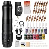 HAWINK Tattoo Kit Tattoo Gun Drahtlose Rotary Tattoo Maschine mit Tattoo Netzteil 1600mAh LCD digitale Lithium Tattoo Batterie Komplette 20Pcs Patrone 14 Tinten EM155TI201EN02-1