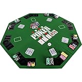 GAMES PLANET Faltbare Pokerauflage „Full House“ für bis zu 8 Spieler, achteckig, Maße 120x120 cm, MDF Platte, 8 Getränkehalter, 8 Chiptrays, grün