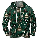 TIMELYE Herren Hoodie Halloween 3D Drucken Kapuzenpullover mit Kängurutasche Hoodies Crewneck Kordelzug Kapuzen Pulli Lange Ärmel Casual Hoody Sweatshirt Männer(Armeegrün,3XL)