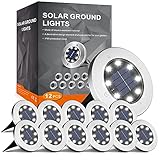FLOWood 12 Stück Solar Bodenleuchte für Garten 8 LEDS Kaltweiß Außenleuchte Wasserdicht Gartenleuchte Edelstahl Kunststoff ampe für außen Auffahrt Gehweg Patio Garden [Energieklasse A]