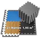 ALPIDEX 1,95 m² Bodenschutzmatte 21 Stück 30x30x1 cm Schutzmatten Set Sportmatte Gymnastikmatte Sportgeräte Matte Fitnessmatte Turnmatte Unterlegmatte Bodenmatte Trainingsmatte Gummimatte, Grey