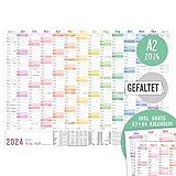 Wandkalender 2024 A2 (59 x 42 cm) gefalzt [Rainbow] für 14 Monate Dez 2023 - Jan 2025 | Wandplaner mit Ferien- und Feiertage-Übersicht + extra A3 & A4 Kalender | nachhaltig & klimaneutral