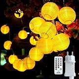 Bigzom LED Lampion Lichterkette außen mit Timer, 5M 20LEDS Mit Fernbedienung Netzstecker Memoryfunktion auch für Innen LED Lampions für Weihnachten Terrasse Balkon Garten Deko Warmweiß