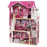 KidKraft Amelia Puppenhaus aus Holz mit Möbeln und Zubehör, Spielset mit Balkon und Aufzug für 30 cm Puppen, Spielzeug für Kinder ab 3 Jahre, 65093