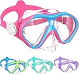 ACQCES Kinder-Schwimmbrille, Schnorchel, Tauchmaske für Jungen und Mädchen, Alter 5–15 Jahre, leuchtende Anti-Beschlag-Schwimmbrille mit Nasenabdeckung (Rosa + Blau)