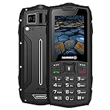 Hammer H Basalt Outdoor Handy ohne Vertrag, 2.4 Zoll Farbdisplay, Robust, Mega Batterie 1800 mAh, Wasserdicht (IP68), Stoßfest, Baustellen Tasten, Taschenlampe, Dual SIM, Tastenhandy - Schwartz