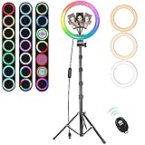 MICCYE Ringlicht mit Stativ 10 Zoll RGB Ring Light Gesamthöhe 180cm Ringleuchte Selfie Ringlicht Handy für Video Makeup Fotografie TikTok