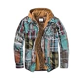 YAOTT Herren Karierter Hoodie Kapuzenpullover Hooded Thermohemd Flanellhemd Winterjacke Hoody Fleecefutter Holzfällerhemd Arbeitshemd Hoodie Sweatjacke mit Kapuze Strickjacke 16HS M