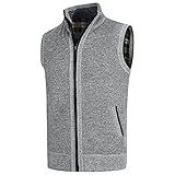 YOUTHUP Herren Weste Strickweste Fleece-Fütterung Ärmellose Strickjacke mit Stehkragen Winter Herrenweste, Grau, L