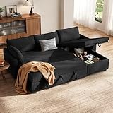 HOMRELEXA Ecksofa mit Schlaffunktion, Cord-Bezug Schlafcouch in L-Form, Schlafsofa Ausziehbar, Ausziehbares Sofa mit Stauraum, Umkehrbare Chaiselongue (Links oder rechts), Schwarz