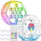 daphomeu 2024 Aktualisierung Unterwasser Licht mit Fernbedienung, 13 LED Poolbeleuchtung Magnetische, Wasserdichte RGB Farbwechsel Deko Licht Für Vase, Teich, Whirlpool, Halloween(2 Stück)