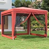 Rasen & Garten Partyzelt mit 4 Netz-Seitenwänden rot 3x3m HDPE Outdoor Living