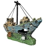 SLOME Aquarium Harz Boot Ornament - Aquarium Schiffbruch Dekorationen versunkene Schiff Ornament, Aquarium Ornament für Süßwasser Salzwasser-Tank