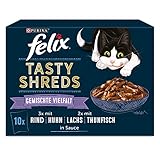 FELIX Tasty Shreds Katzenfutter nass in Sauce, Geschmacksvielfalt Sorten-Mix, 6er Pack (6 x 10 x 80g)