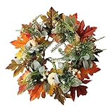 Harilla Herbstkränze für Die Haustür Draußen, Herbst Ernte Türkranz mit Kürbis Ahornblättern, Herbst Bauernhaus Kranz für Thanksgiving Halloween Dekoration, 35cm