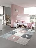 Teppich-Traum Kinderzimmer Teppich Spiel & Baby Teppich Herz Stern Punkte Design in Rosa Weiß Grau Größe 140x200 cm