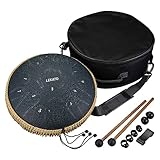 LEKATO Zungentrommel C Dur Tongue Drum(13 Zoll, 15 Noten) Stahlzungentrommel für Heilung Meditation Bildung, Steel Tongue Drum Handpan Scheibentrommel Schlaginstrument für Einsteiger, Navy Blau