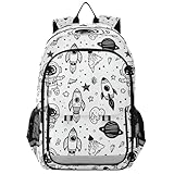 EtherSpher Kinder-Wanderrucksack 8–12: Große Büchertaschen für Schüler in verschiedenen Farben – Astronauten Mond Sterne Schwarz