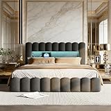 Polsterbett 160x200, Bubble Bett mit Hydraulischem Stauraum, USB-Ladefunktion und LED-Beleuchtung, Doppelbett, Die Unterseite des Bettgestells ist mit Vliesstoff abgedichtet, Grau Leinen,Ohne Matratze