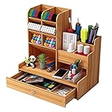 Schreibtisch-Organizer aus Holz, Selbstmontage, Schublade, für Schreibwaren, Schreibtisch-Aufbewahrungsbox, Stifthalter für Zuhause, Büro und Schule, B17, Kirschholz