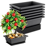 JUSTDOLIFE Bonsai-Trainingstöpfe (6pcs), Rechteck Bonsai Trainingstöpfe mit Tabletts für Topfpflanzen, Plastik Blumenpot Bonsai Pflanzer für Wohnzimmer Büro Yard Garten