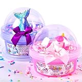 Toysbutty Fluffy Slime Kit, Microworld 2 Pack Clear Slime & Butter Slime für Kinder, Einhorn-Meerjungfrau-Themen-Slime-Party-Gefälligkeiten mit 6 Ins, Unicorn pielzeuggeburtstag Geschenke für Kinder