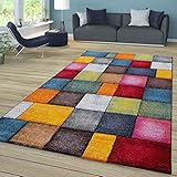 TT Home Wohnzimmer Teppich Bunt Kurzflor Wohnzimmerteppich Meliert 3D Optik Geometrisch, Farbe:Bunt, Größe:60x110 cm