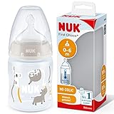 NUK First Choice+ Babyflasche | 0–6 Monate | Temperature Control Anzeige | 150 ml | Anti-Colic-Ventil | BPA-frei | Trinksauger aus Silikon | Safari (neutral)