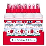 SOS Desinfektionsspray INTENSE für Hände + Flächen | beseitigen 99,99% der Bakterien, Pilze, Viren* (zB Herpes- Grippe- und Noroviren) | erweitertes Wirkspektrum**| 9 x 250ml