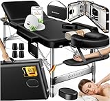KESSER® Mobile Massageliege klappbar & höhenverstellbar 3 Zonen Massagebett Massagetisch Kosmetikliege Breit Therapieliege Aluminium + 10x Gesichtsauflage mit Kopfstütze Armlehnen & Tasche Schwarz